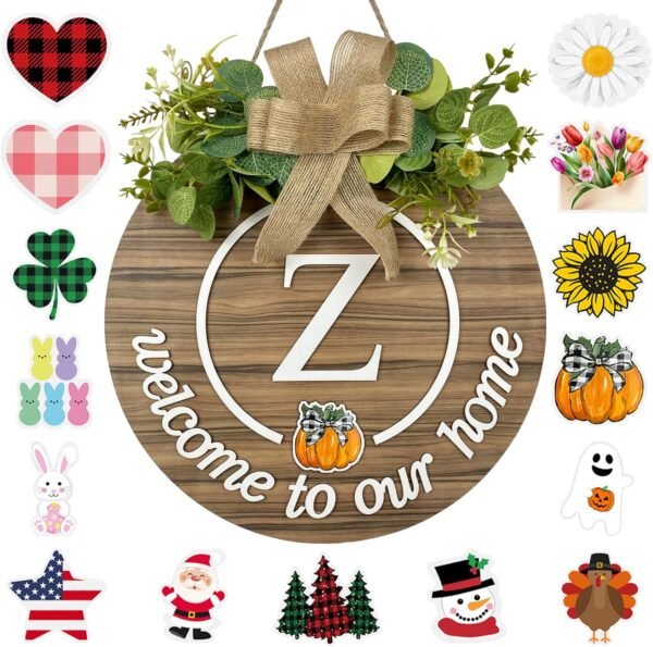 Interchangeable Seasonal Monogram Letter Z Welcome Sign Fron...