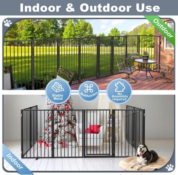 Metal Freestanding Dog Gates with Door for Outdoor Indoor,16... - Image 4