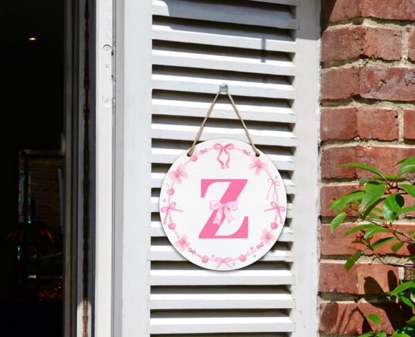 Monogram Round Sign For Front Door, Cherry Bow Theme Sign Fo... - Image 4