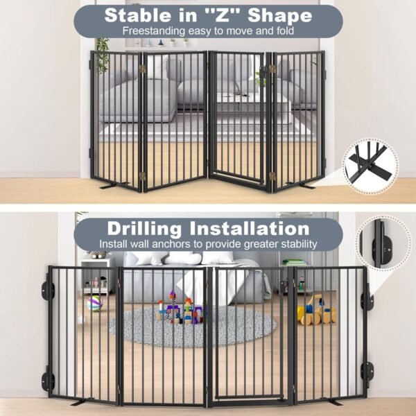 Metal Freestanding Dog Gates with Door for Outdoor Indoor,16... - Image 6