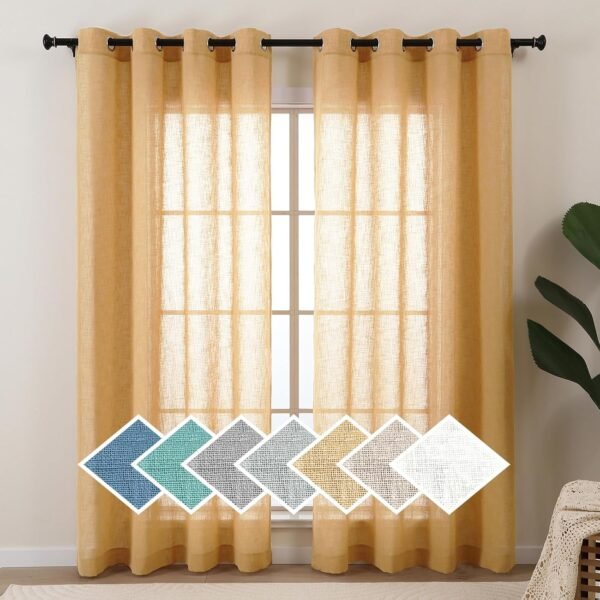 L.Z.E Gold Sheer Curtains for Living Room, 96 Inches Long, L...