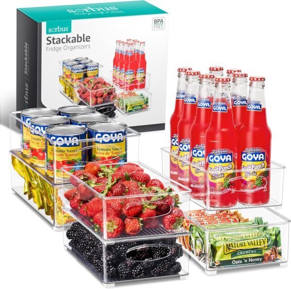 Sorbus Stackable Refrigerator Organizer Bins - Clear Storage...
